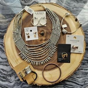 Nordstrom’s,Macy,Kohl’s Jewelry. Lot Earrings, Hair Tie, Bracelet & Necklace.